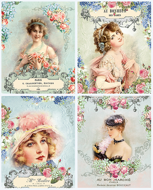 NeW! PaRis ViCToRiaN WoMeN LaBeLs PosTCaRdS ShaBby WaTerSLiDe DeCALs ...